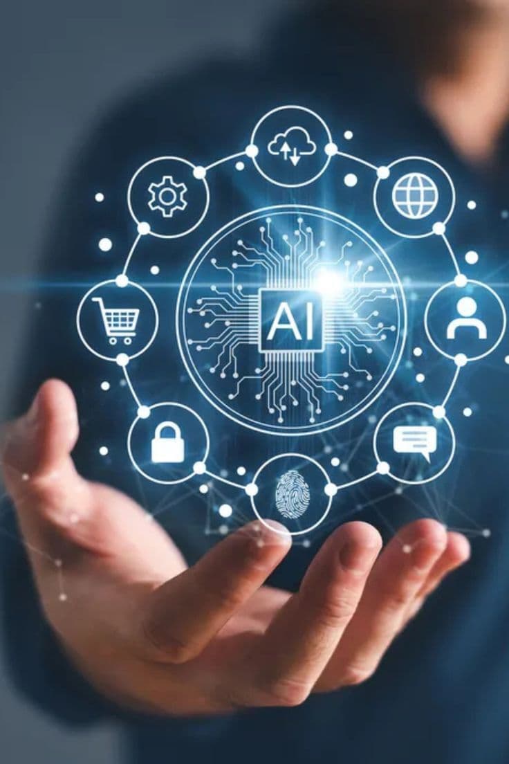 Futuristic AI digital marketing illustration